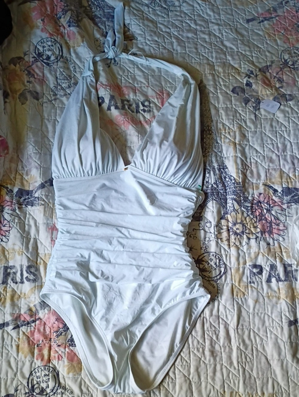 Victoria's Secret White Halter Top Synched Bathing Suit Size M/M